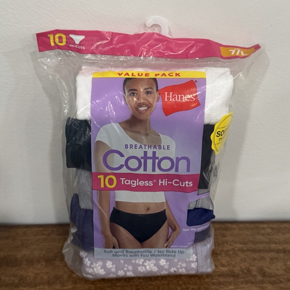 Hanes Hi-Cut Panties Panty 10-Pk Womens Underwear Assorted Colors Cotton 7/L NEW